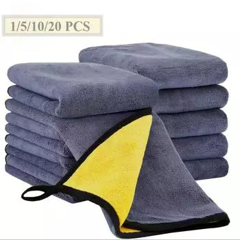 1/5/10/20 шт. Ультратонкая волокнистая салфетка для чистки автомобиля Полотенце для мытья автомобиля Супервпитывающая салфетка для чистки Коралловый флис Двухслойная утолщенная 1 PCS чёрный