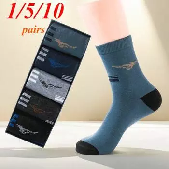 1/5/10 пар мужских носков, дышащие хлопковые спортивные носки, дышащие дезодорирующие деловые носки, большие размеры 39-44 1 pair чёрный