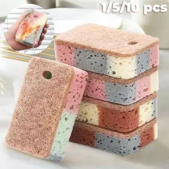1/5/10 шт. Губка для чистки и удаления ржавчины Губка для мытья посуды Древесная масса Хлопок Цветная волшебная чистящая губка для удаления ржавчины Щетки для кастрюль 1 pc