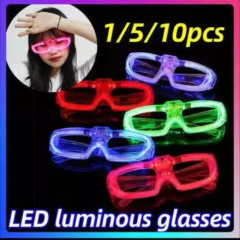 1/5/10 шт. светящиеся очки, светящиеся солнцезащитные очки со светом, неоновые флуоресцентные декоративные барные вечеринки, подарок для взрослых и детей, реквизит для дня рождения 1pc зеленый свет