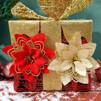 1/5/10pcs Glitter Artificial Flowers Merry Christmas Ornaments Christmas Tree Decorations for Home New Year Wedding Party Decor 1PCS