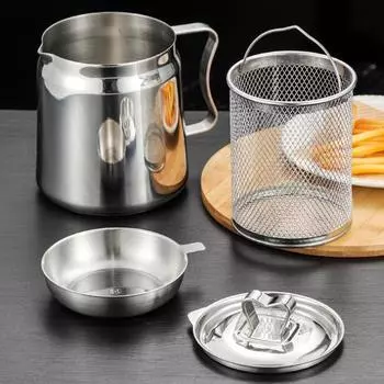 1,5/2 л масляный фильтр из нержавеющей стали с корзиной для фритюрницы, большой емкости, мелкоячеистое сито, экономия жира для бекона, контейнер для хранения масла, кухня L