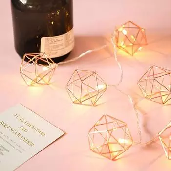 1,5/3 м 10/20 светодиодов в стиле ретро, однотонная геометрия, розовое золото, светодиодные гирлянды, украшения для спальни, светодиодные гирлянды для рождественской свадьбы, вечеринки 3M 20LED EU plug