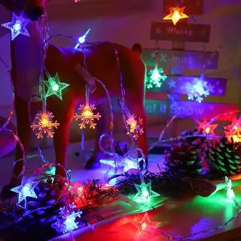 1,5/3 м снежинки со звездами, гирлянда, рождественский светодиодный сказочный свет, декор для вечеринки в помещении 1pc 1.5m/4.9ft 10LEDs белый
