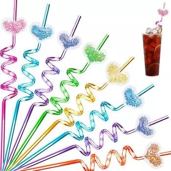 1/5/6 шт. блестящая соломинка Love, пластиковая цветная соломинка из ПВХ, принадлежности для вечеринок на день рождения, соломинка для напитков, украшение для напитков 1pcs