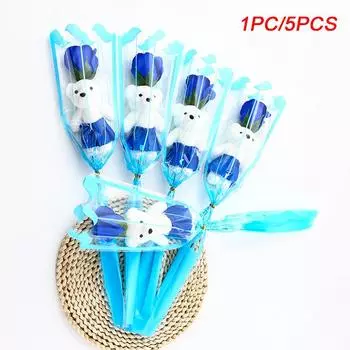 1/5/8 шт. Ароматизированные мыльные розы, романтические искусственные цветы, День святого Валентина, маленький медведь, одинарная роза, свадебные сувениры 1pc синий