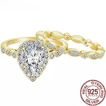 1,5 карата стерлингового серебра 925 пробы, комплект из двух колец для невесты, обручальные кольца с цирконием в форме капли, винтажные кольца обещания, обручальные кольца для женщин 5