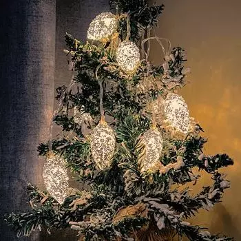 1,5 м 10 светодиодных гирлянд из сосновых шишек, подвесные украшения для рождественской елки, рождественские гирлянды, украшение для дома на Новый год 2025 золотой