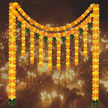 1,5 м гирлянда из бархатцев, пластиковые искусственные цветы, индийский венок на праздник Дивали, мексиканский декор на День мертвых лимонно-желтый