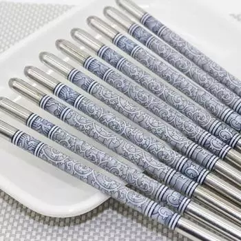 1/5 пар бытовых палочек для еды из нержавеющей стали, набор для взрослых, многоразовые палочки для еды, нескользящие палочки для еды, столовая посуда, кухонные принадлежности as the picture