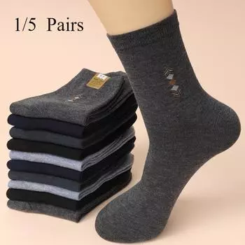 1/5 пары мужских хлопковых деловых носков, повседневные, дышащие, мягкие, простые, удобные, средней длины, носки для отдыха One size