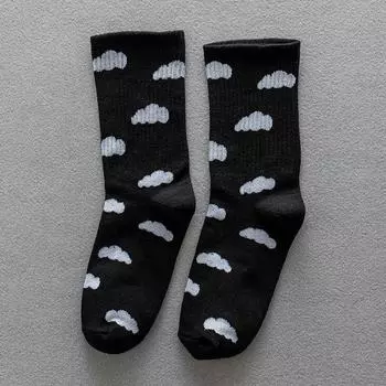 1/5 пары женских хлопковых носков средней длины с рисунком облаков, мягкие, удобные, устойчивые к запахам, впитывающие пот, дышащие, повседневные носки One Size