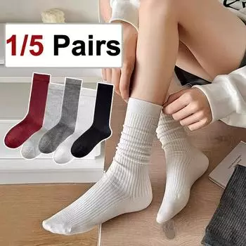 1/5 пары женских хлопковых носков средней длины, модные, подходящие по цвету, мягкие, удобные, впитывающие пот, дышащие, повседневные носки One Size