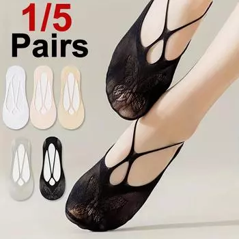 1/5 пары женских кружевных невидимых носков с модным узором в виде бабочек, летние тонкие дышащие удобные силиконовые нескользящие носки One Size