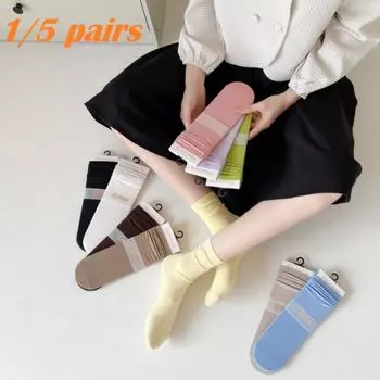 1/5 пары женских носков, весенние и летние носки с нагромождением, дышащие и впитывающие пот средние носки-трубы из чистого хлопка, однотонные мягкие повседневные носки One Size(1 pair) белый