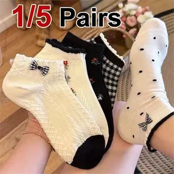 1/5 пары женских вязаных носков с бабочкой и цветочным узором, летние, впитывающие пот, дышащие, модные, милые, стильные, повседневные носки One Size