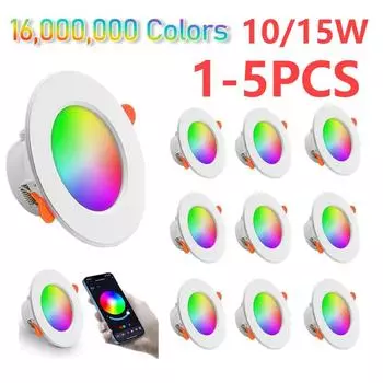 1-5 шт 10/15 Вт RGB умный прожектор Bluetooth-совместимый встраиваемый потолочный светильник 2700-6500K панельный светильник для декора спальни дома 10w