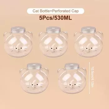 1/5 шт 350/530 мл милый кот кролик пластиковая бутылка прозрачная бутылка для молока и чая бутылка для воды портативная чашка для кофе бутылки для напитков 5PC Perforated Cap