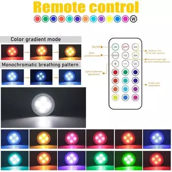 1-5 шт. беспроводные светодиодные лампы под шкафом для кухни RGB, меняющие цвет шайбы, ночник с дистанционным управлением, лампа для шкафа, аккумулятор