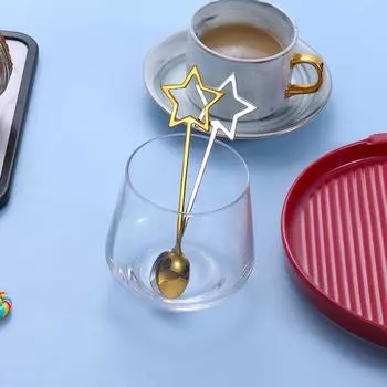 1/5 шт. Чайная кофейная ложка из нержавеющей стали, серебряная, золотая, десертная, пищевая, классическая, дизайн Star 1pc золотой
