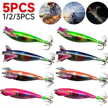 1-5 шт. деревянный крючок для креветок, кальмаров, бионическая приманка для креветок с крючком, искусственная литая приманка, рыболовные снасти, искусственная приманка 1PCS