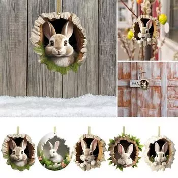 1/5 шт. пасхальный кролик украшение пасхальный кролик отверстие дерева акриловый подвеска дверь окно подвесное украшение для праздничного домашнего декора D