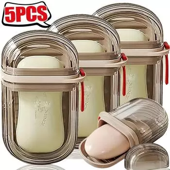 1-5 шт. Портативный мыльница, герметичный поддон для слива в ванную комнату, прозрачная мыльница с крышкой для кемпинга и путешествий 11x7x4.5cm