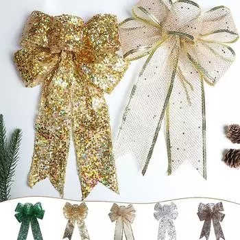 1/5 шт. Рождественский бант, золотой бант для рождественской елки, подвесные украшения для дома, сделай сам, укрась рождественские украшения 2024 года, Новый год Навидад 1pc серебряный