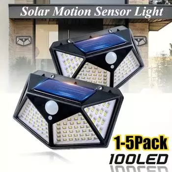 1-5 шт. Уличный 100-светодиодный солнечный светильник с датчиком движения, водонепроницаемый солнечный свет, садовое украшение, уличные светильники, настенный светильник на солнечной батарее 100LED*1PC