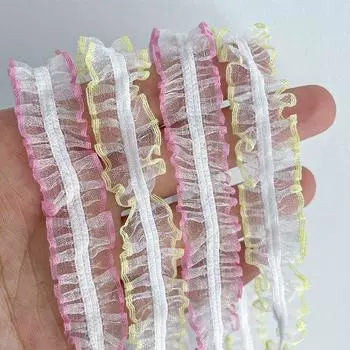 1,5 см прямые продажи деревянные ушки гофрированные прозрачные снежные марлевые кружевные ленты ручная работа головной убор декоративные аксессуары ленты поделки изготовление лент 1.5cm*10 yards