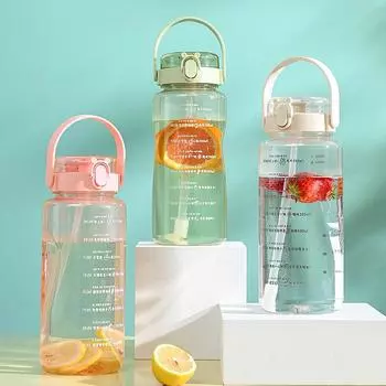 1.5L Time Scale Water Bottle For Girl Portable Travel Drinking Mug Sports Gym Tumbler Cute Fitness Jugs Large Capacity Straw Cup Without Sticker