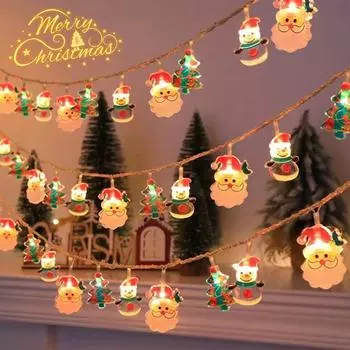 1.5M Christmas Santa Claus Snowman Snowflake Xmas Tree LED Light String Garland Ornament Christmas Home Decorations New Year Gif