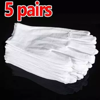 1/5Pairs White Cotton Work Gloves For Dry Hands Handling Fil 5pairs