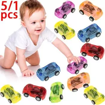 1/5Pcs Creative Mini Car Boys Kid Plastic Transparent Pull Back Car Truck Toys Vehicl Favor Party Educational Birthday Gifts