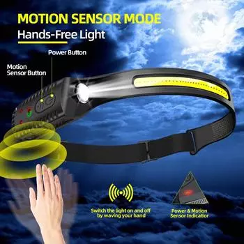 1-5PCS Induction Headlamp Built-in 1200mAh Battery USB Rechargeable Head Torch Outdoor Waterproof Camping Fishing Headlight