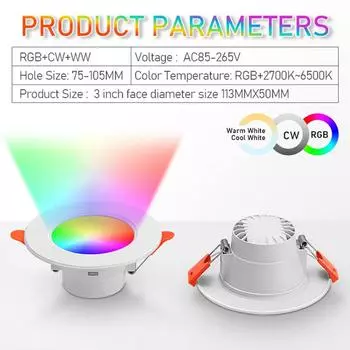 1-5PCS LED Smart Downlight E27 Dimmable Spot Light Recessed Round Light 10W APP Control RGB Night Light For Smart Home Decor 1PCS