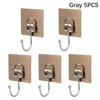 1/5Pcs Rotating Self Adhesive Hooks Seamless Strong Sticky Holder Wall Door Storage Hanging Hook Kitchen Bathroom Organizer 5PCS серый