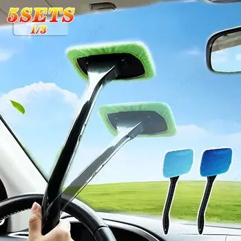 1-5Sets Car Window Cleaning Brush Windscreen Cleaning Tool Car Glass Wiper Dust Remover Demisting Long Handle Car Wash Tool