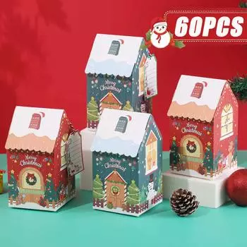 1-60 шт. Рождественский снеговик, пряничный домик, маленький домик, коробки для конфет, печенья, коробки с бантами, подарочные цветные коробки, рождественские украшения 1PC красный
