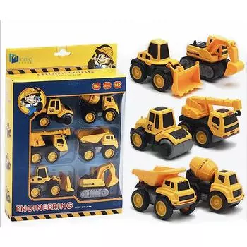 1/60 Строительные игрушки, 6 шт. Строительная техника Грузовики Игрушечный автомобиль Игрушки для малышей Мини-автомобиль Набор игрушек Литой под давлением Инженерный экскаватор Экскаватор Грузовики 1/60-Size:8*4*6cm,6Pcs жёлтый