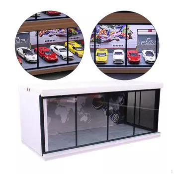 1:64 Collectible Parking Lot Display Case, Built-in LED Die-cast Car Protector for Doll track map
