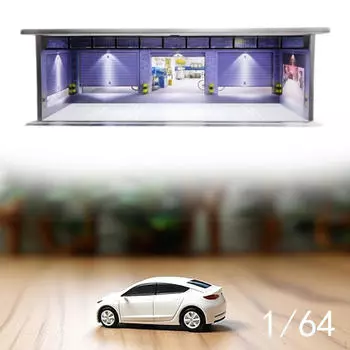 1/64 Диорама Автомобиль Витрина со светодиодными фонарями Коллекционные предметы Пылезащита Литой гараж