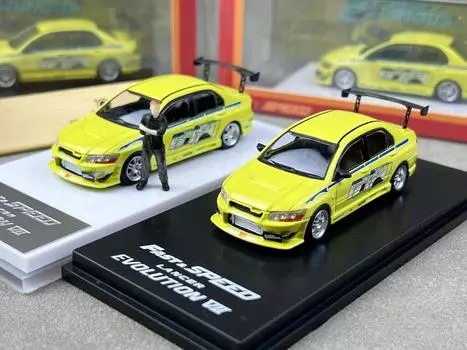 1:64 JDM FNF Green Lancer EVO VII Paul Figure Модель литой металлической машины FS зелёный
