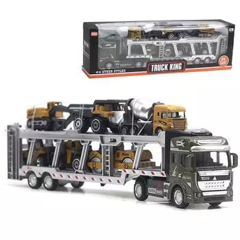 1/64 масштаб 7 в 1 строительные игрушки, строительные игрушки автовоз автомобиль игрушечный набор для малышей для мальчиков и девочек (с классической инженерной машиной) 1/48-Size:33*7.5*5cm зелёный