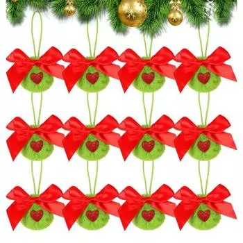 1/6/12 шт. зеленые пушистые рождественские шары, плюшевые эльфийские шары с красными бантами, мягкие искусственные 1pc