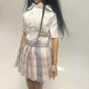 1/6 рубашка на пуговицах и юбка стильный косплей ретро модный наряд для 12-дюймовой женщины White blue skirt