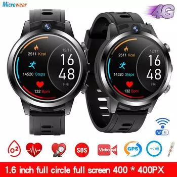 1,6-дюймовые 4G-звонки для мужчин, умные часы с двойной камерой, NFC, GPS, Wi-Fi, видеочат, пульсометр, температура тела, дети, Sos-умные часы RAM 2GB ROM 16GB