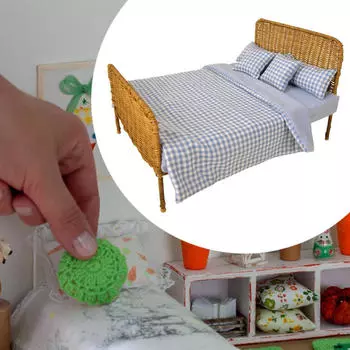 1/6 кукольная кровать ротанг DIY аксессуары винтажные плетеные мини ретро для Blue plaid