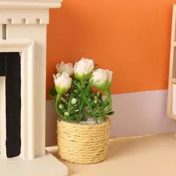 1:6 кукольных цветов, яркий внешний вид, анти-выцветание, ПВХ, миниатюрная имитация розы, растение в горшке, орнамент, реквизит для фотосъемки красный