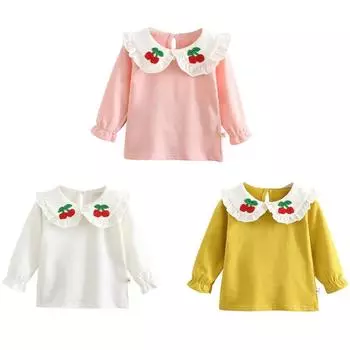 1-6 лет Дети Девочки Длинный Рукав Пальто Вишневый Вышитый Пуловер 90 белый